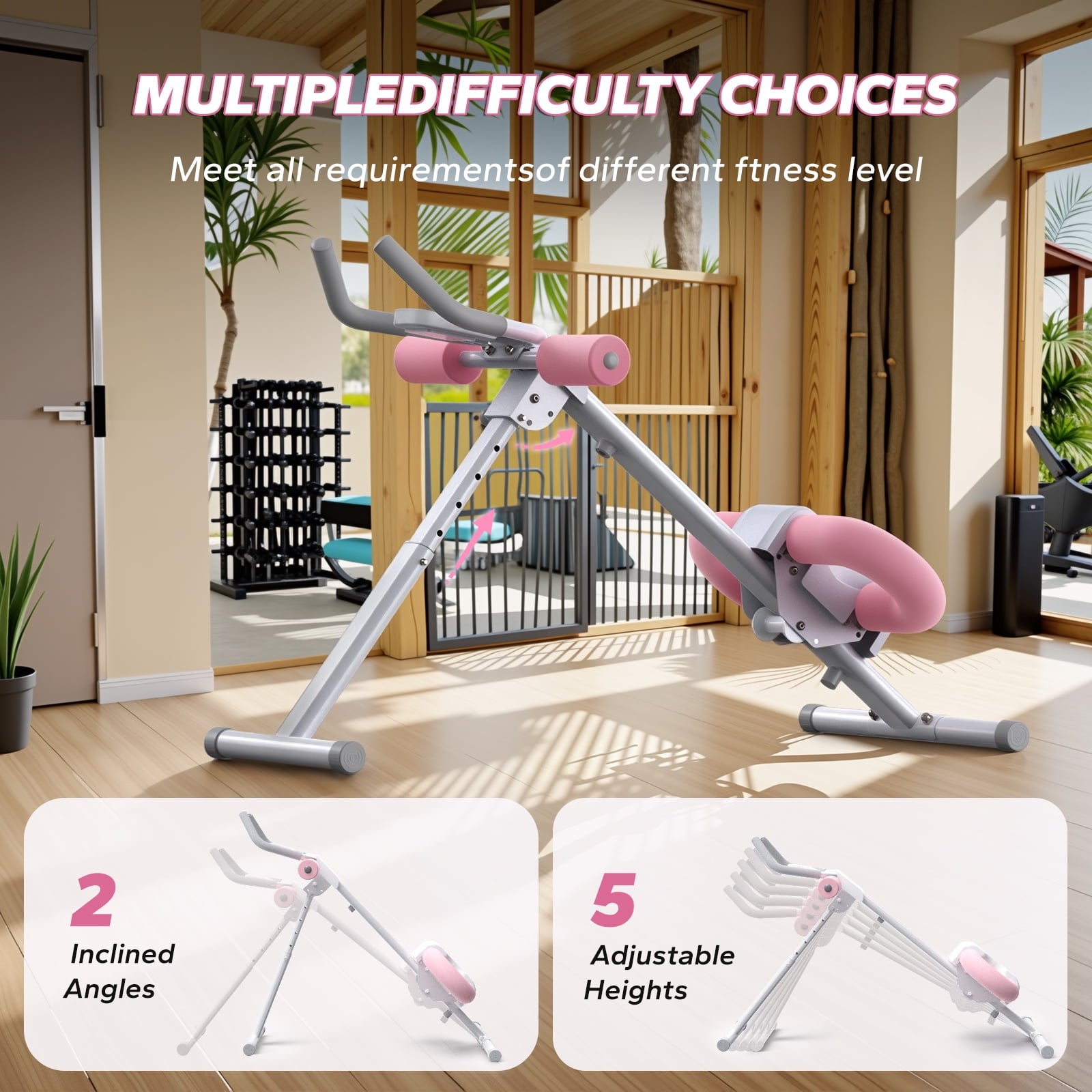Adjustable Ab Machine Abdominal Trainers for Full Body Workout, Foldable with Knee Protection